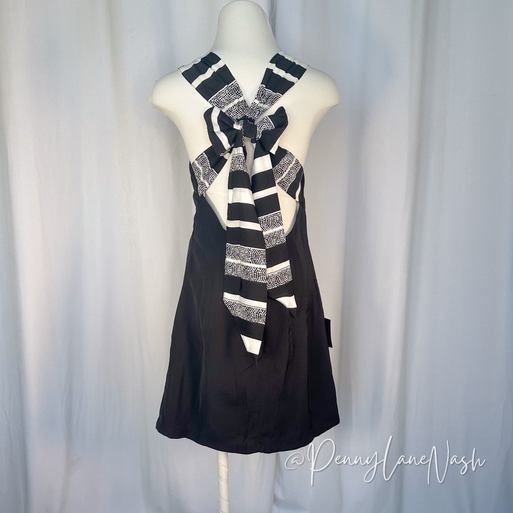 NWT Lulu's Joyful Black Multi Stripe Tie-Back Mini Dress - Picture 8 of 11